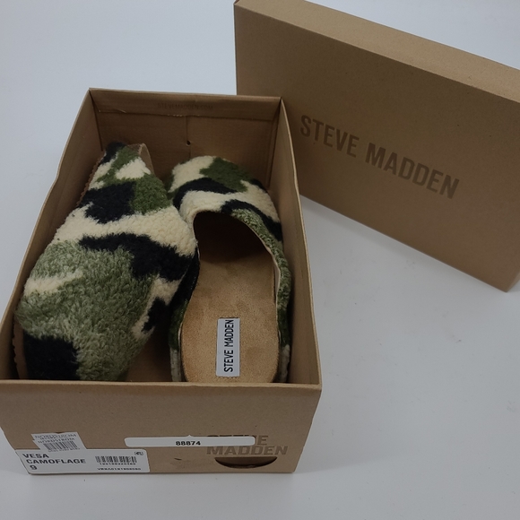 Steve Madden Vesa Camo Fux Shearling Mule Slides - Picture 2 of 8
